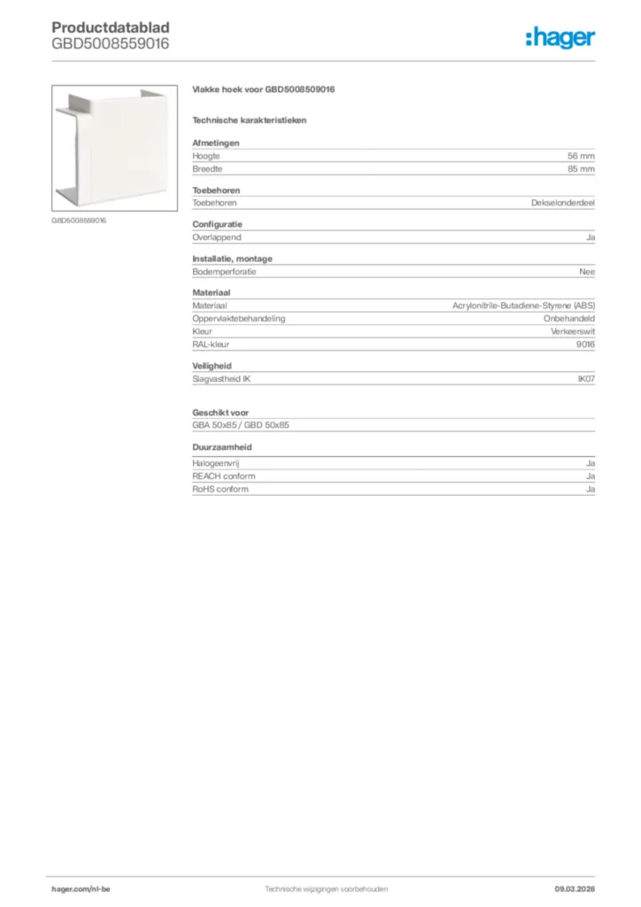 Afbeelding Hager Productdatablad GBD5008559016 | Hager Belgium