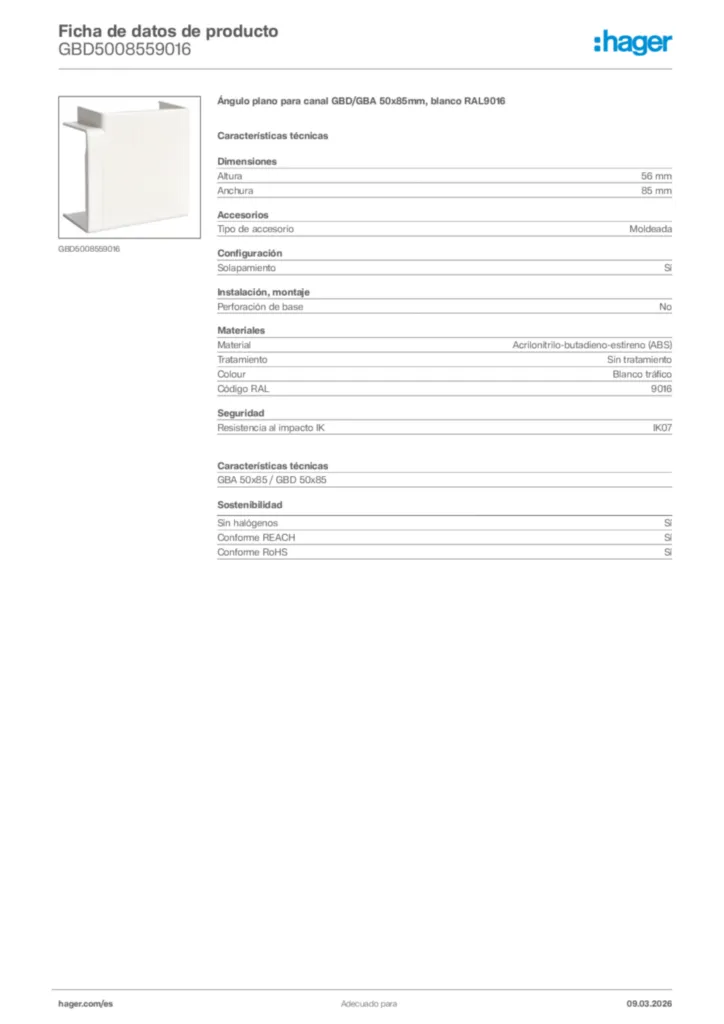 Imagen Hager Ficha de datos de producto GBD5008559016 | Hager España