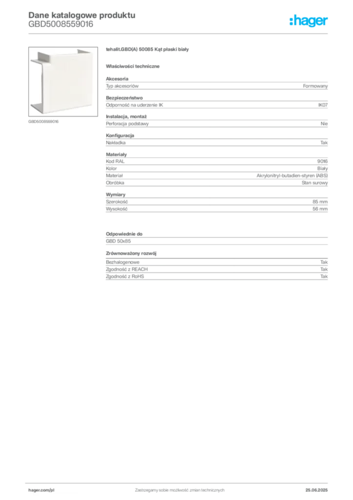 Zdjęcie Hager Karta katalogowa GBD5008559016 | Hager Polska