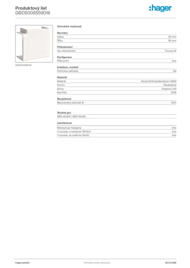 Obrázek Hager Produktový list GBD5008559016 | Hager