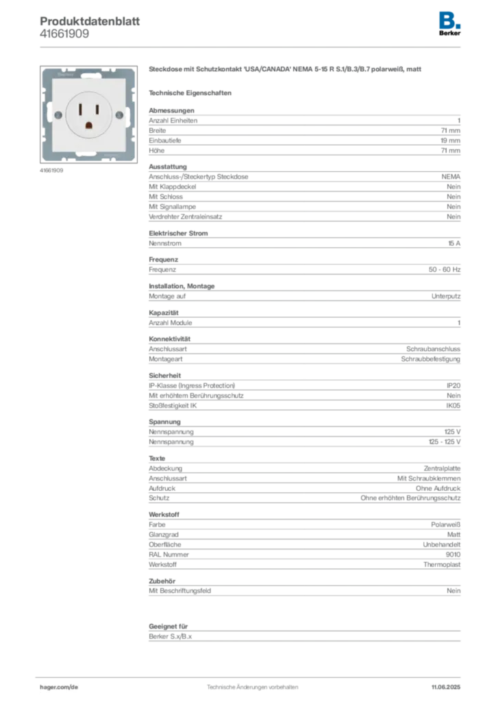 Bild Berker Produktdatenblatt 41661909 | Hager Deutschland