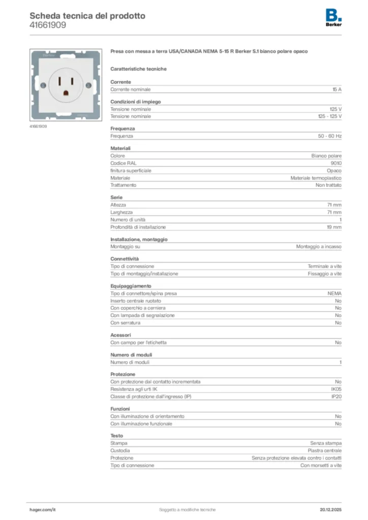 Immagine Berker Scheda tecnica del prodotto 41661909 | Hager Italia