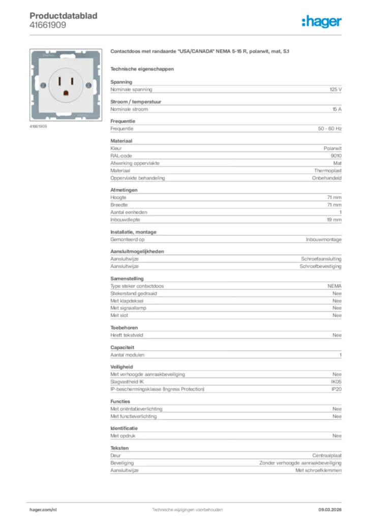 Afbeelding Hager Productdatablad 41661909 | Hager Nederland