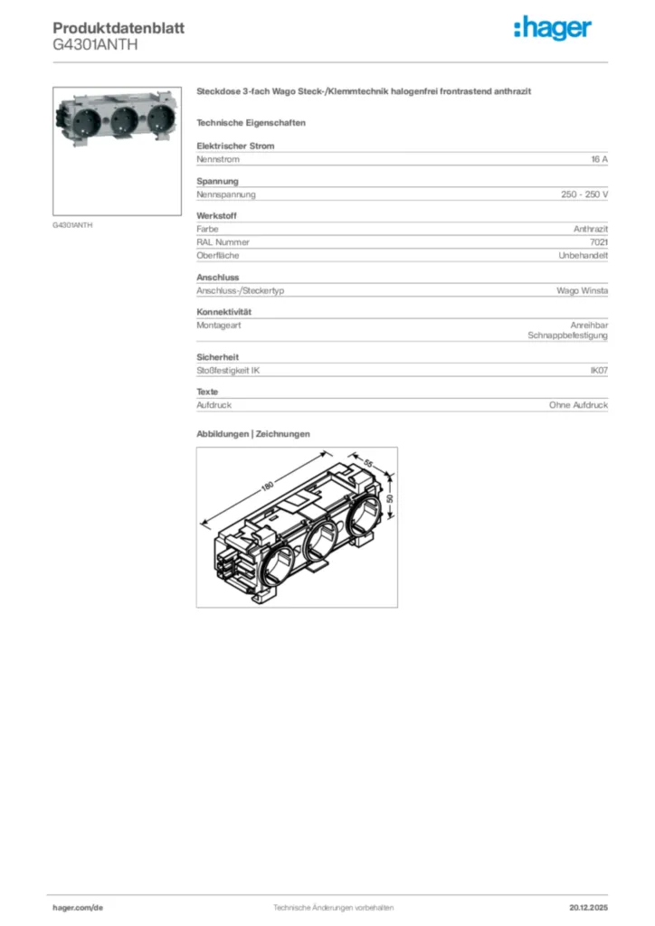 Bild Hager Produktdatenblatt G4301ANTH | Hager Deutschland