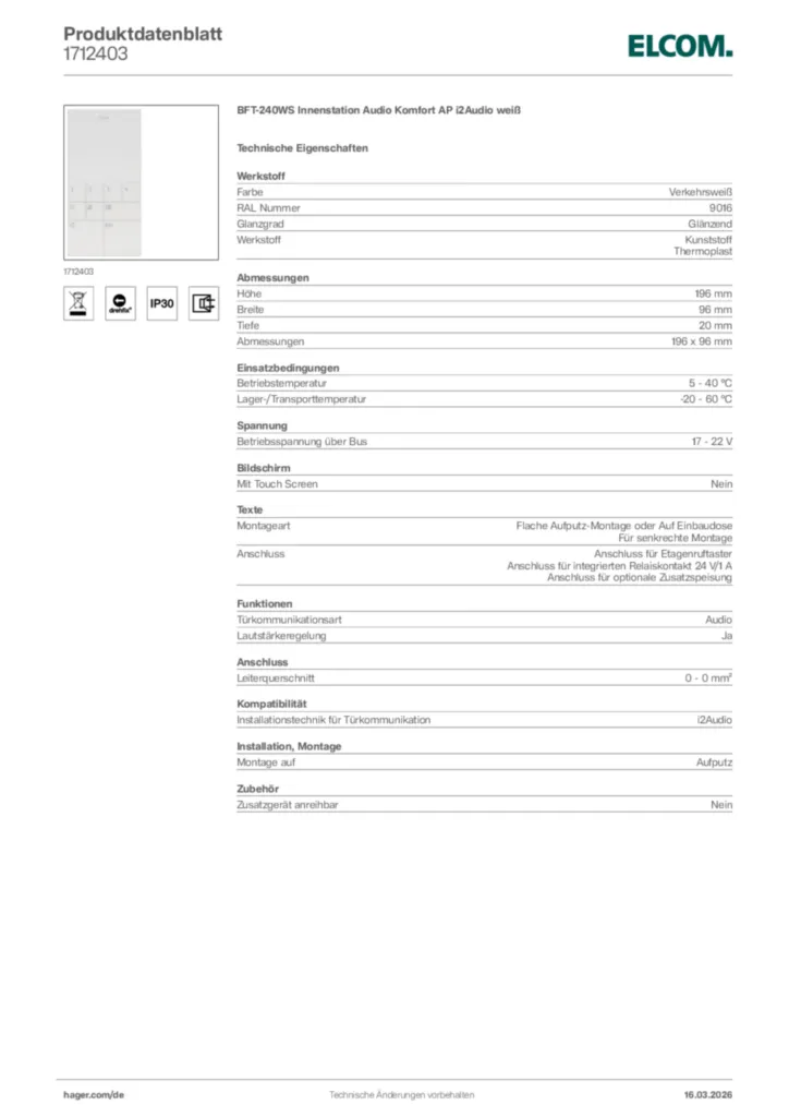 Bild Elcom Produktdatenblatt 1712403 | Hager Deutschland