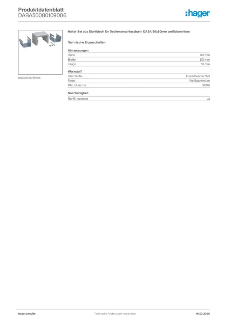 Bild Hager Produktdatenblatt DABA50080109006 | Hager Deutschland