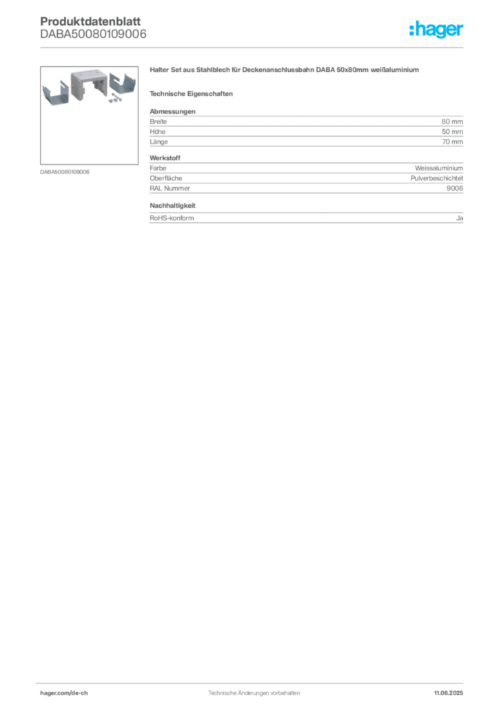 Bild Hager Produktdatenblatt DABA50080109006 | Hager Schweiz