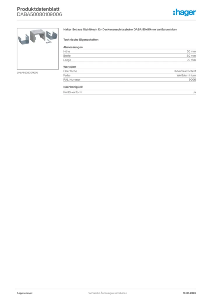 Bild Hager Produktdatenblatt DABA50080109006 | Hager Deutschland
