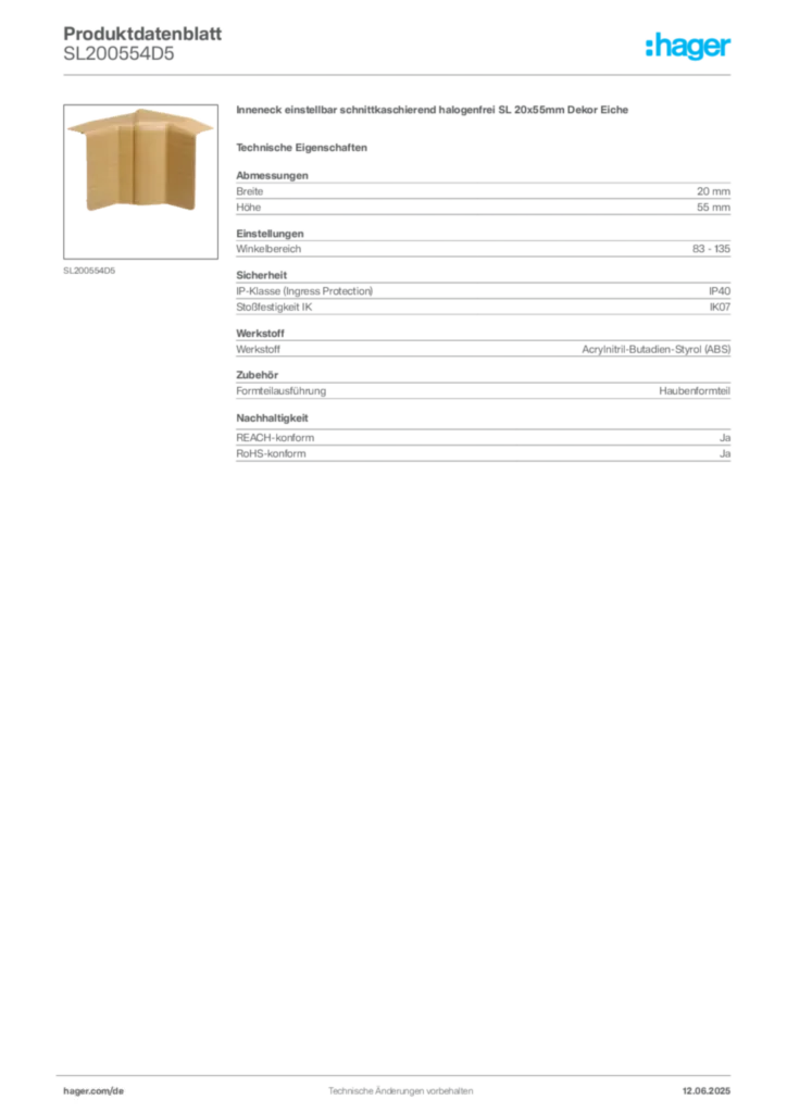 Hager Produktdatenblatt SL200554D5