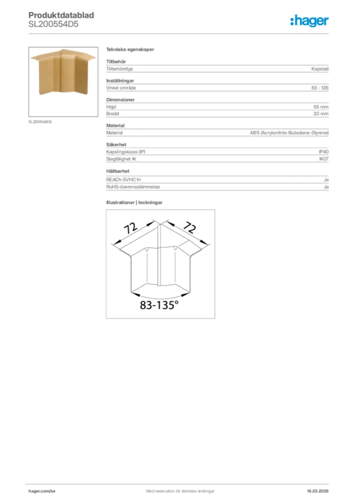 Bild Hager Produktdatablad SL200554D5 | Hager Sverige