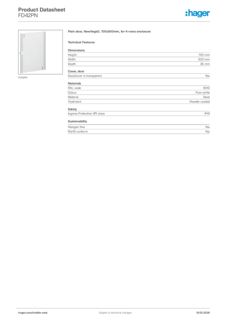 Image Hager Product data sheet FD42PN  | Hager