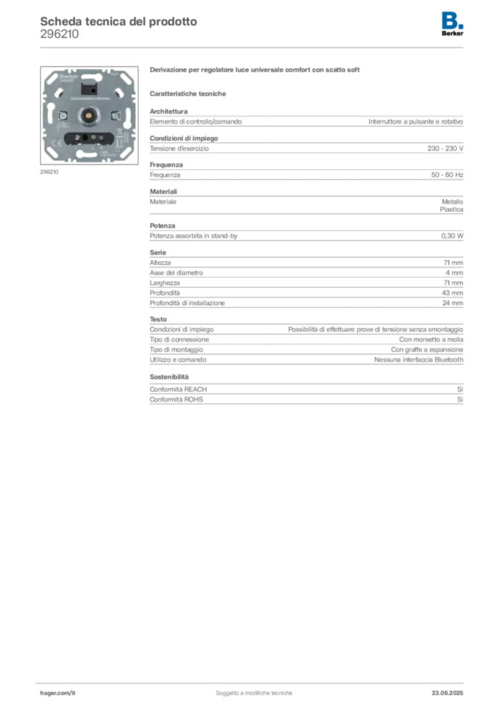 Immagine Berker Scheda tecnica del prodotto 296210 | Hager Italia