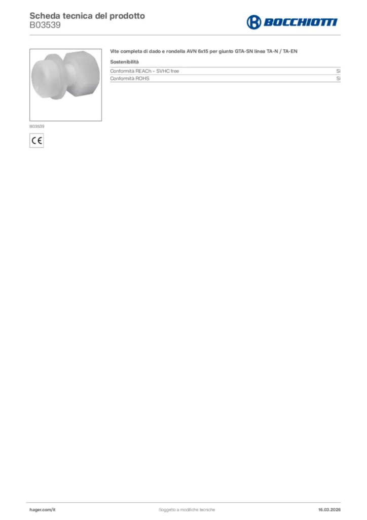 Immagine Bocchiotti Scheda tecnica del prodotto B03539 | Hager Italia
