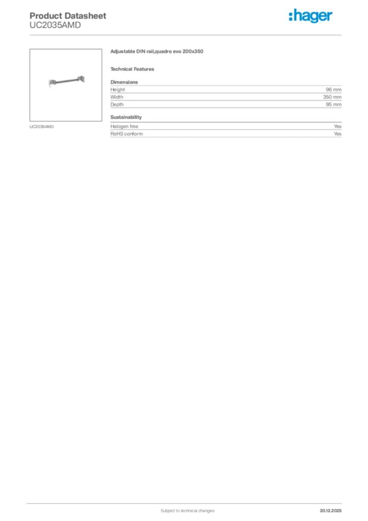 Image Hager Product data sheet UC2035AMD  | Hager Africa