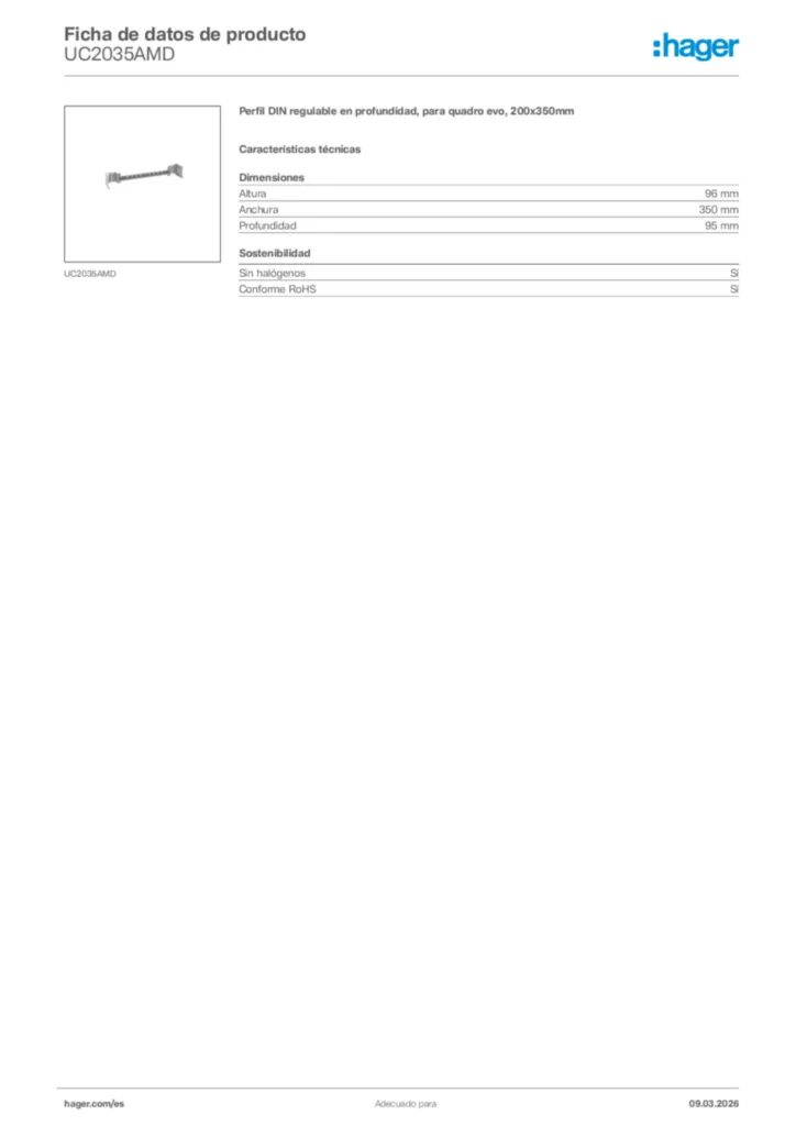 Imagen Hager Ficha de datos de producto UC2035AMD | Hager España
