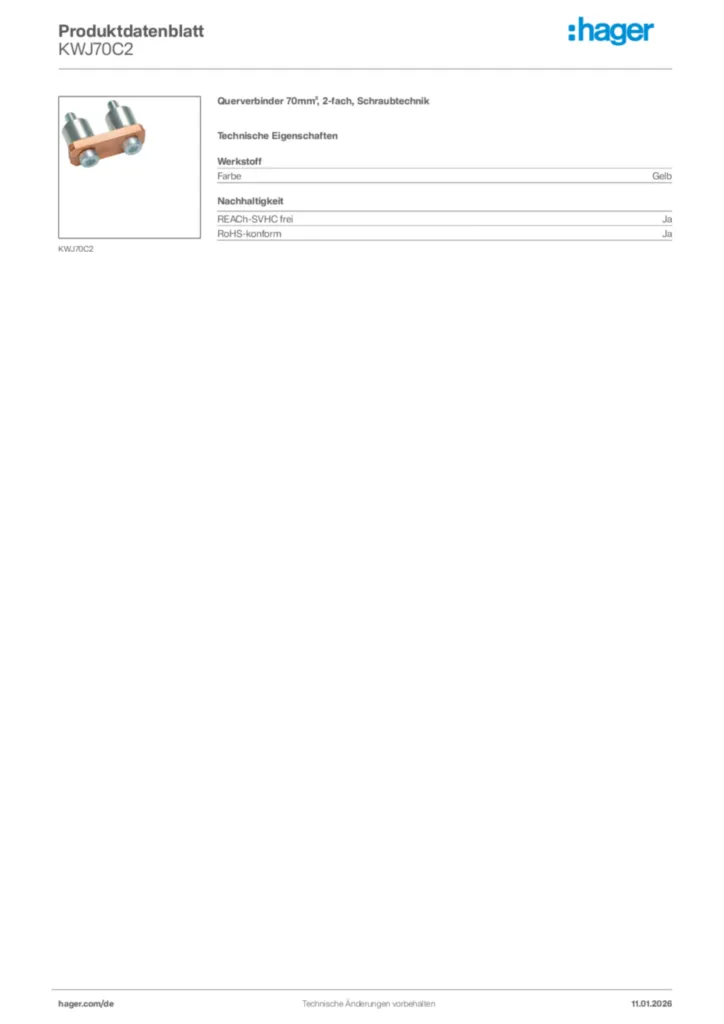 Bild Hager Produktdatenblatt KWJ70C2 | Hager Deutschland