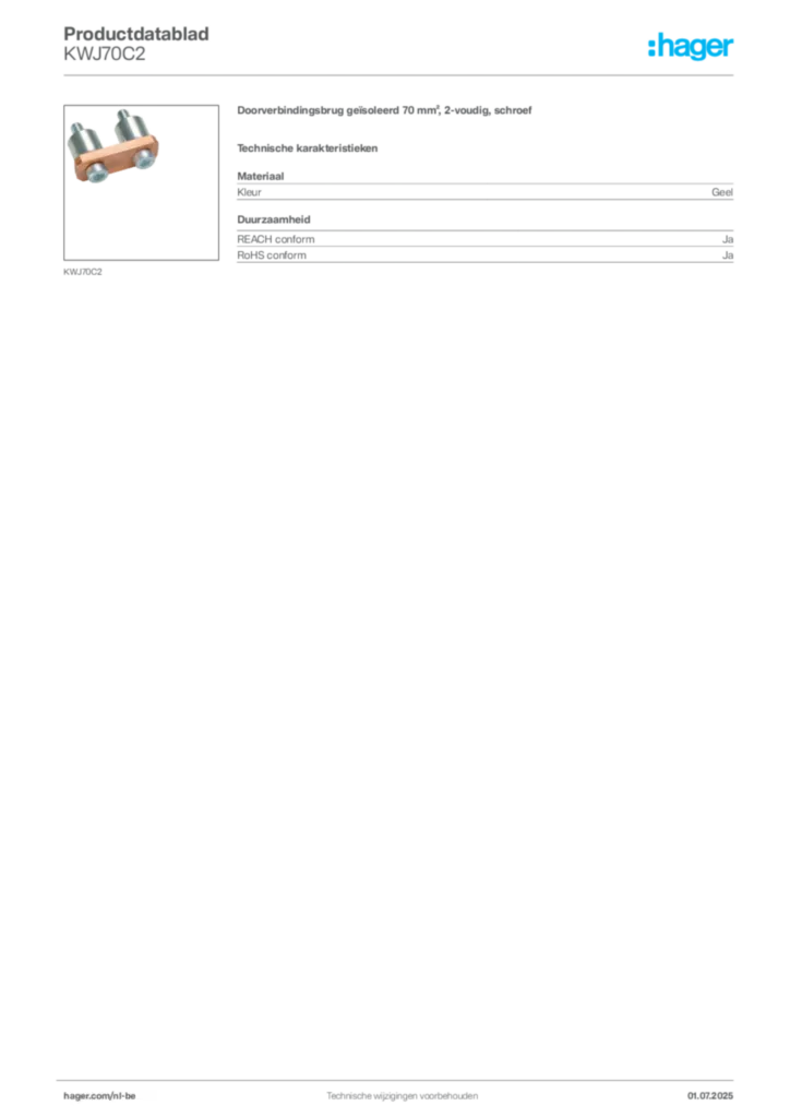 Afbeelding Hager Productdatablad KWJ70C2 | Hager Belgium