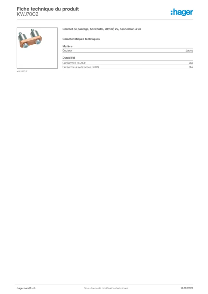 Image Hager Fiche technique du produit KWJ70C2 | Hager Suisse