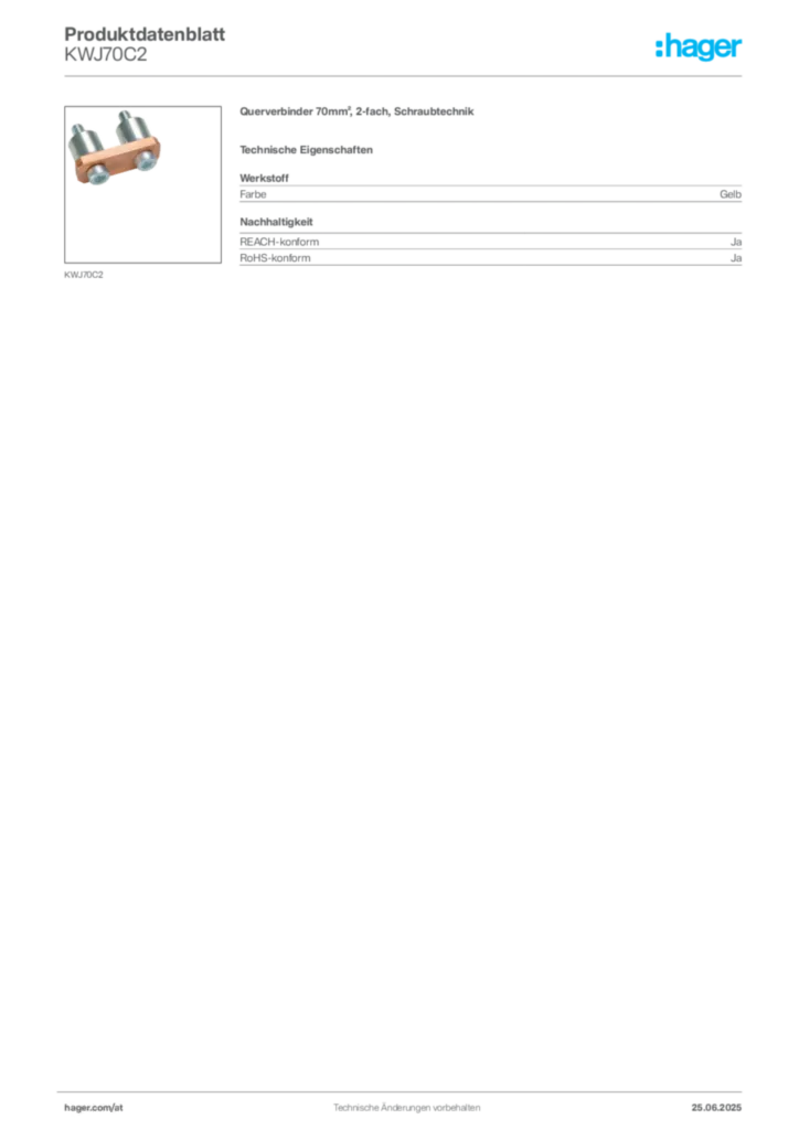Bild Hager Produktdatenblatt KWJ70C2 | Hager Deutschland