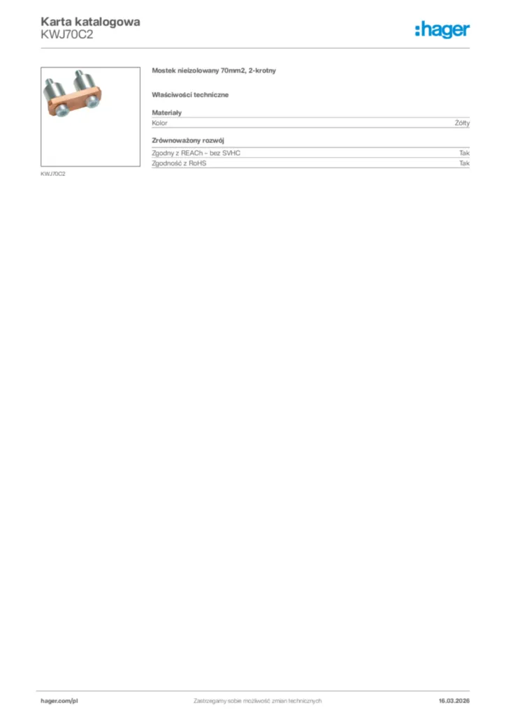 Zdjęcie Hager Karta katalogowa KWJ70C2 | Hager Polska