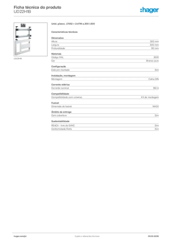 Imagem Hager Ficha técnica do produto UD22H1B | Hager Portugal