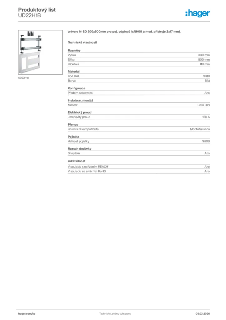 Obrázek Hager Product data sheet UD22H1B | Hager
