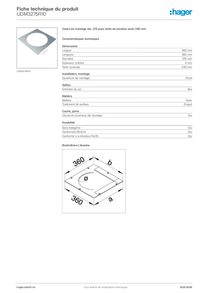 Image Hager Fiche technique du produit UDM3275R10 | Hager Suisse