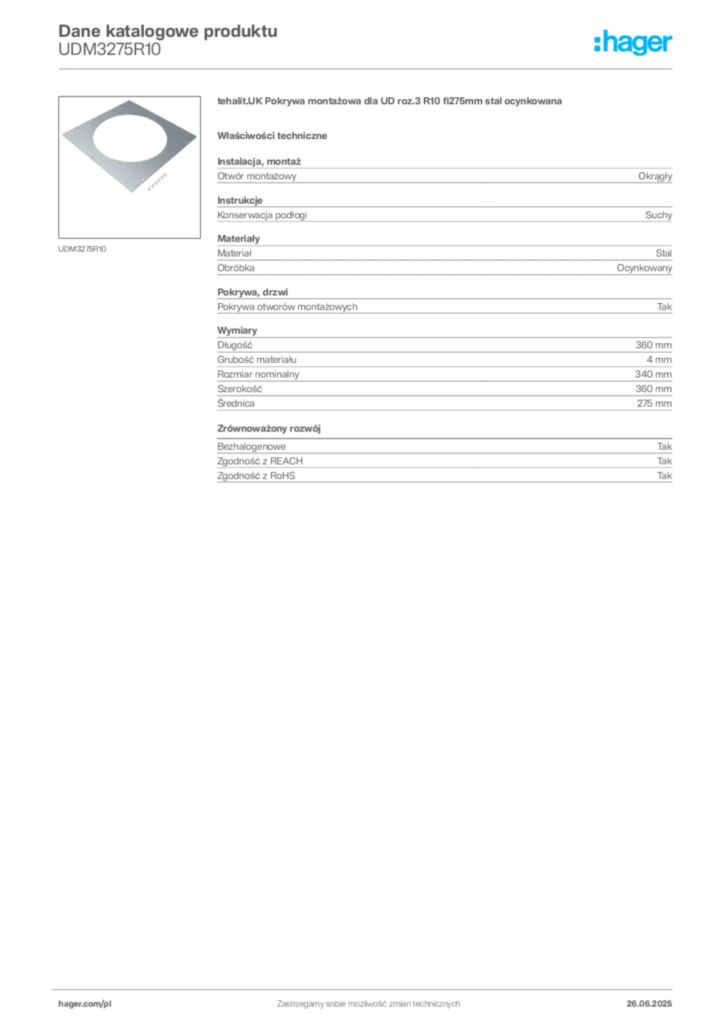 Zdjęcie Hager Karta katalogowa UDM3275R10 | Hager Polska