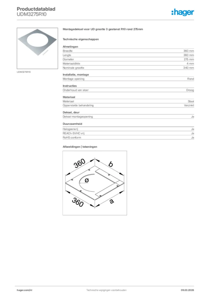 Afbeelding Hager Productdatablad UDM3275R10 | Hager Nederland
