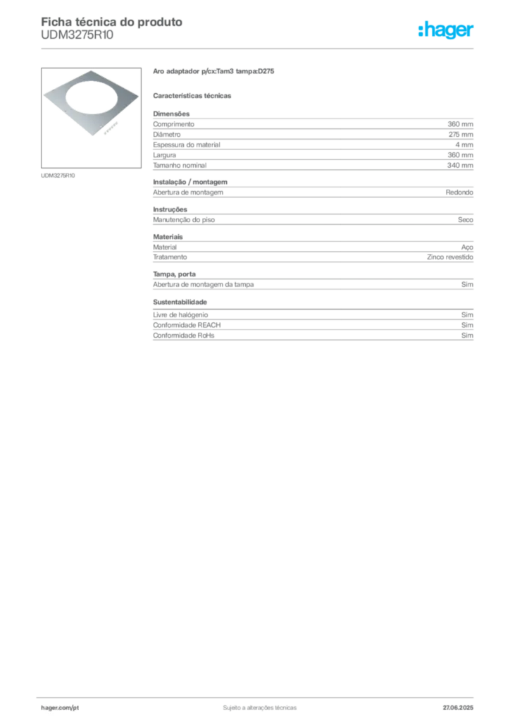 Imagem Hager Ficha técnica do produto UDM3275R10 | Hager Portugal