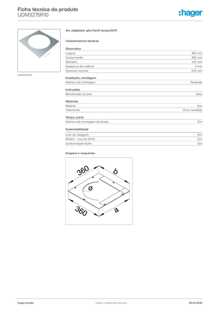 Imagem Hager Ficha técnica do produto UDM3275R10 | Hager Portugal