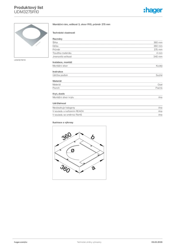 Obrázek Hager Product data sheet UDM3275R10 | Hager