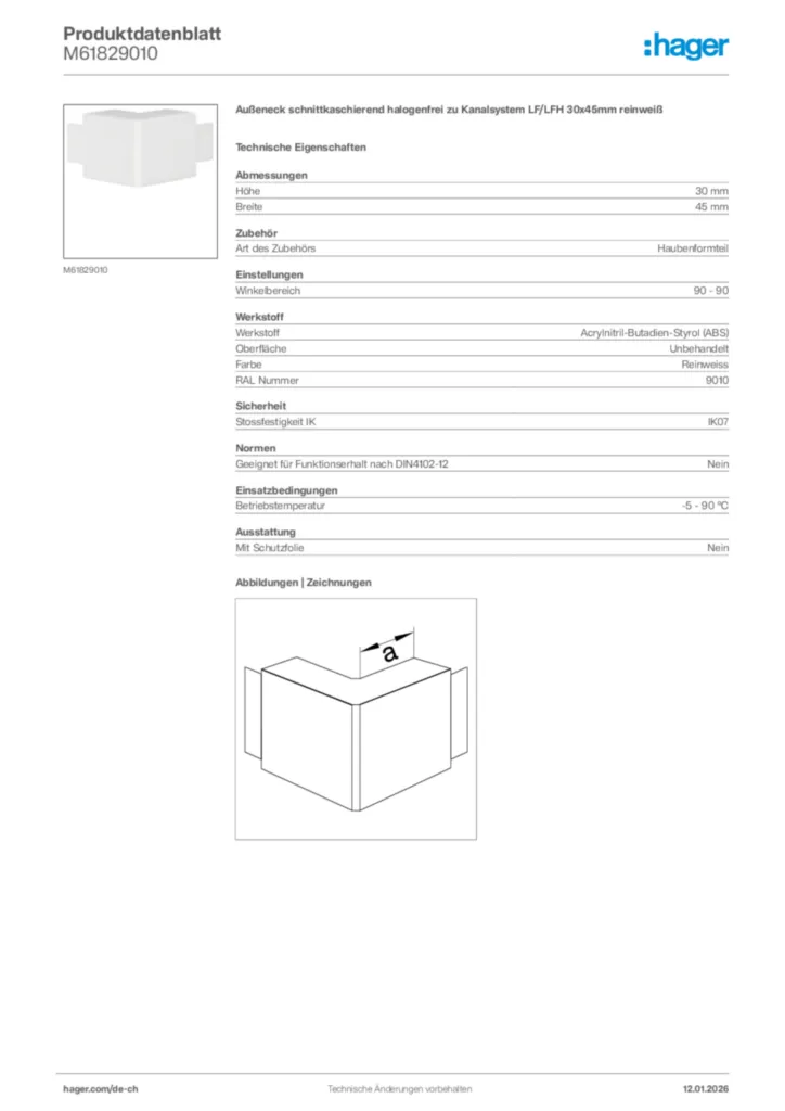 Bild Hager Produktdatenblatt M61829010 | Hager Schweiz