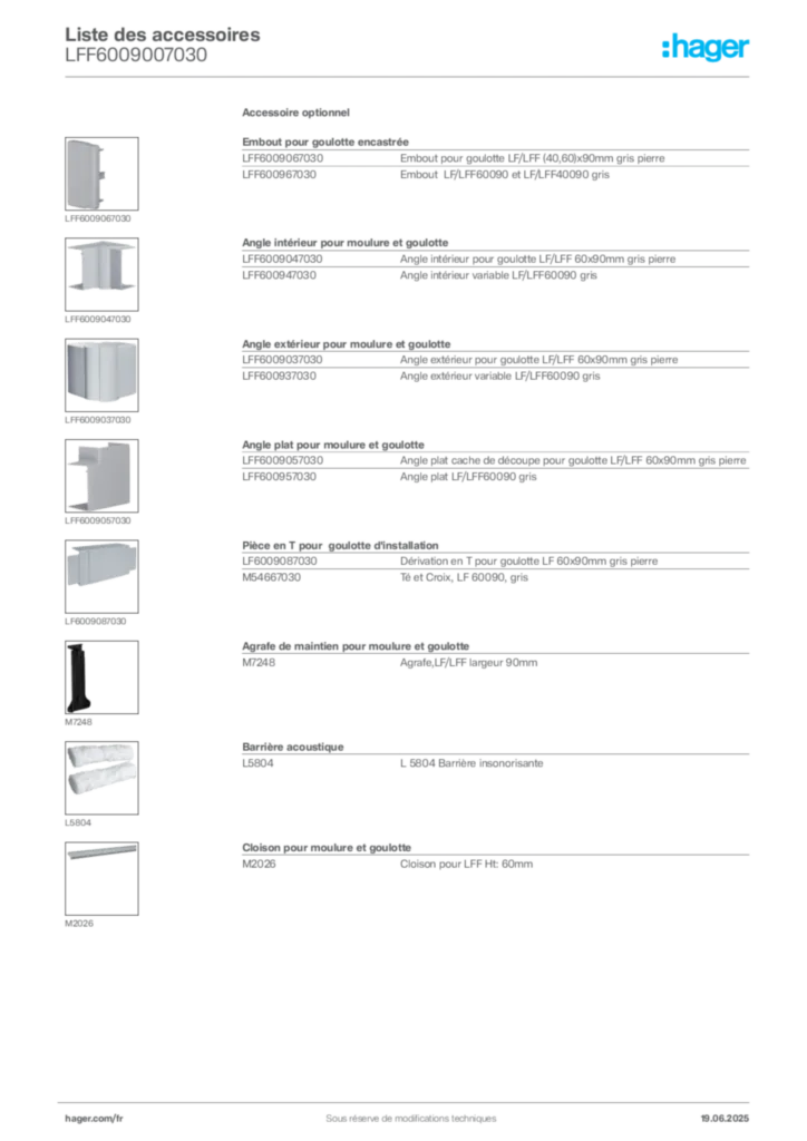 Image Hager Fiche technique du produit LFF6009007030 | Hager France