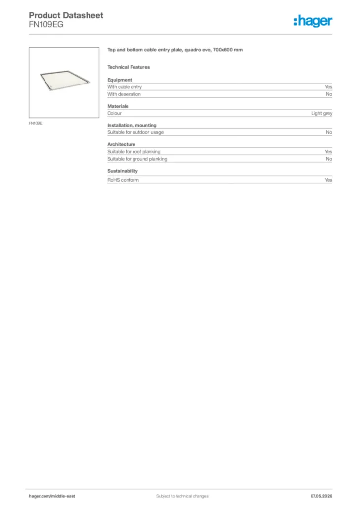 Image Hager Product data sheet FN109EG  | Hager