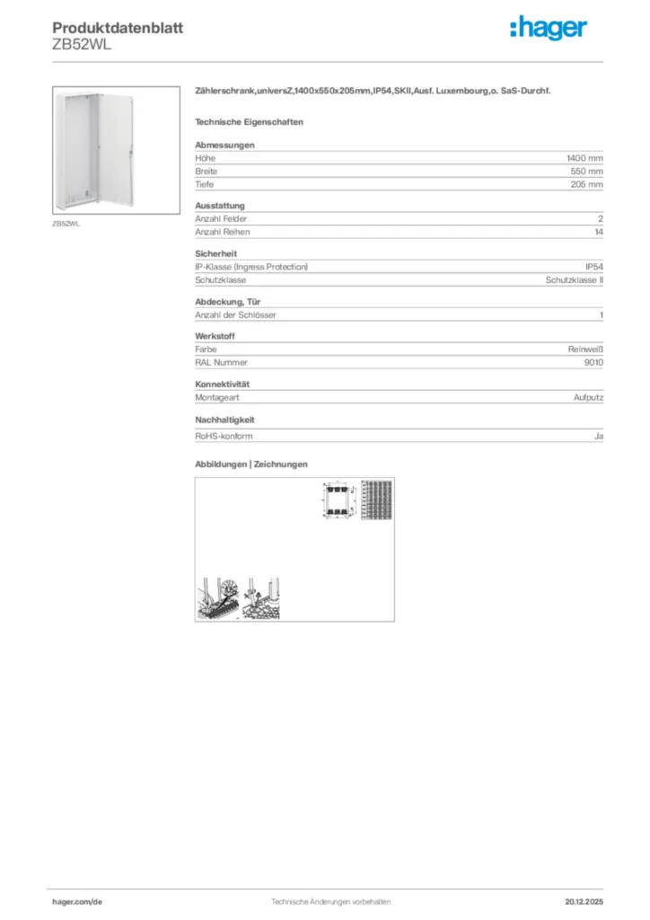 Bild Hager Produktdatenblatt ZB52WL | Hager Deutschland