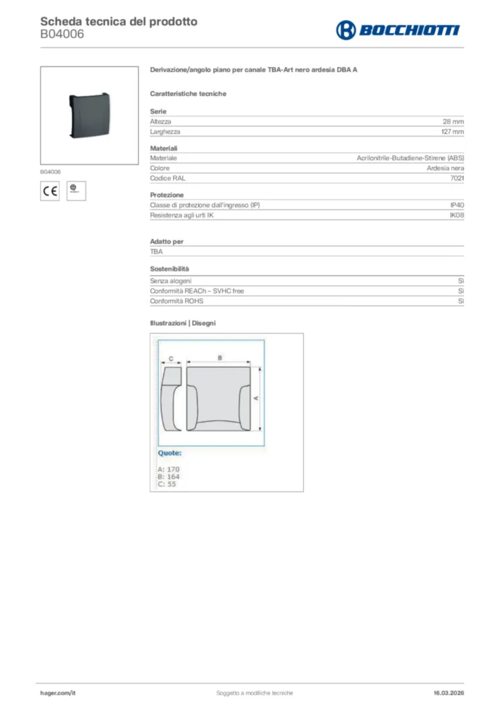 Immagine Bocchiotti Scheda tecnica del prodotto B04006 | Hager Italia