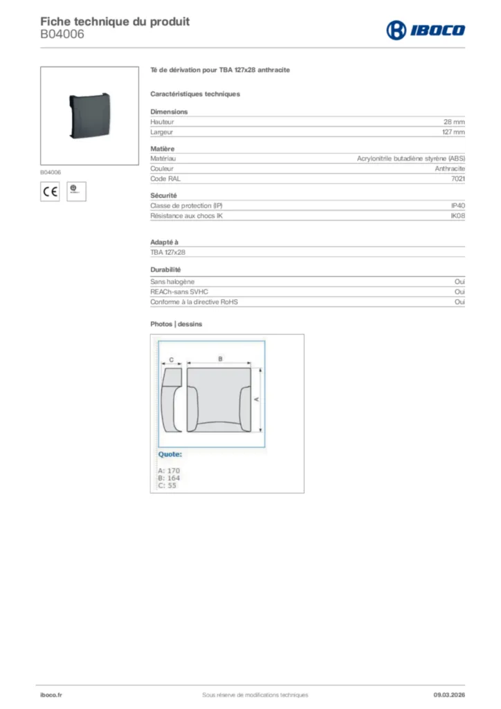 Image Iboco Fiche technique du produit B04006 | Hager France