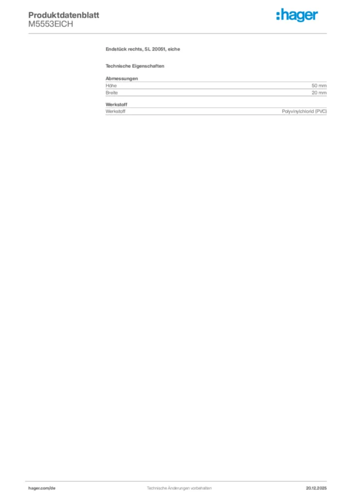Bild Hager Produktdatenblatt M5553EICH | Hager Deutschland