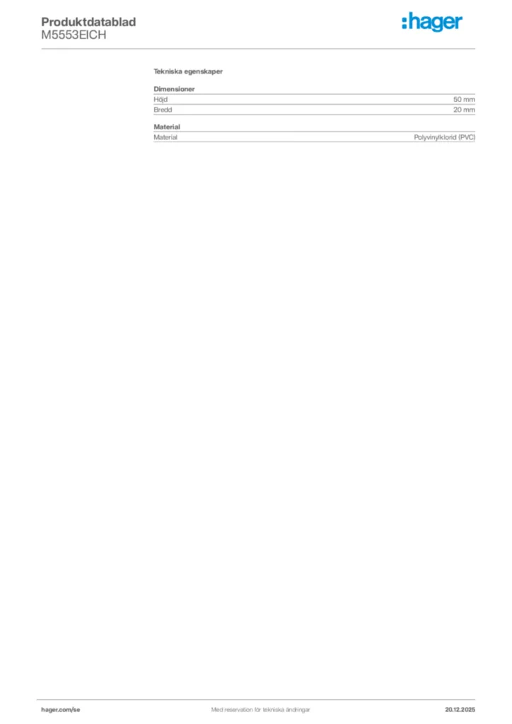 Bild Hager Produktdatablad M5553EICH | Hager Sverige