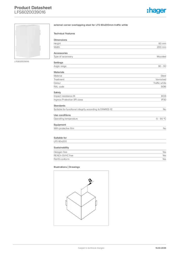 Image Hager Product data sheet LFS6020039016  | Hager Africa