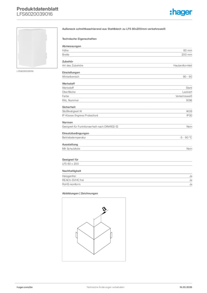 Bild Hager Produktdatenblatt LFS6020039016 | Hager Deutschland