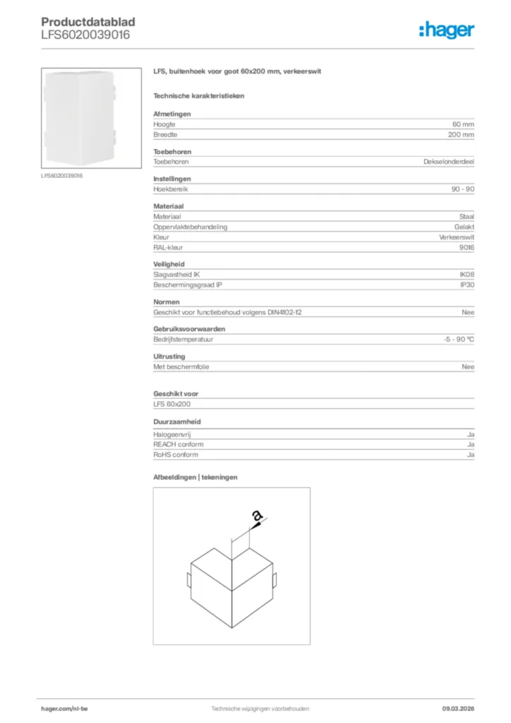 Afbeelding Hager Productdatablad LFS6020039016 | Hager Belgium