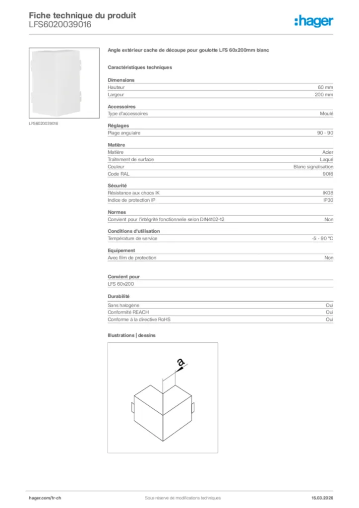 Image Hager Fiche technique du produit LFS6020039016 | Hager Suisse