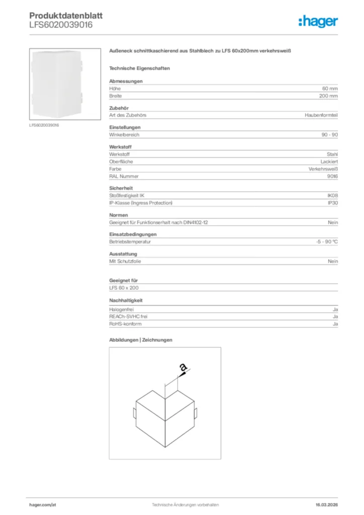 Bild Hager Produktdatenblatt LFS6020039016 | Hager Deutschland