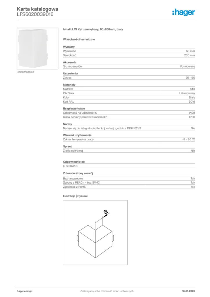Zdjęcie Hager Karta katalogowa LFS6020039016 | Hager Polska