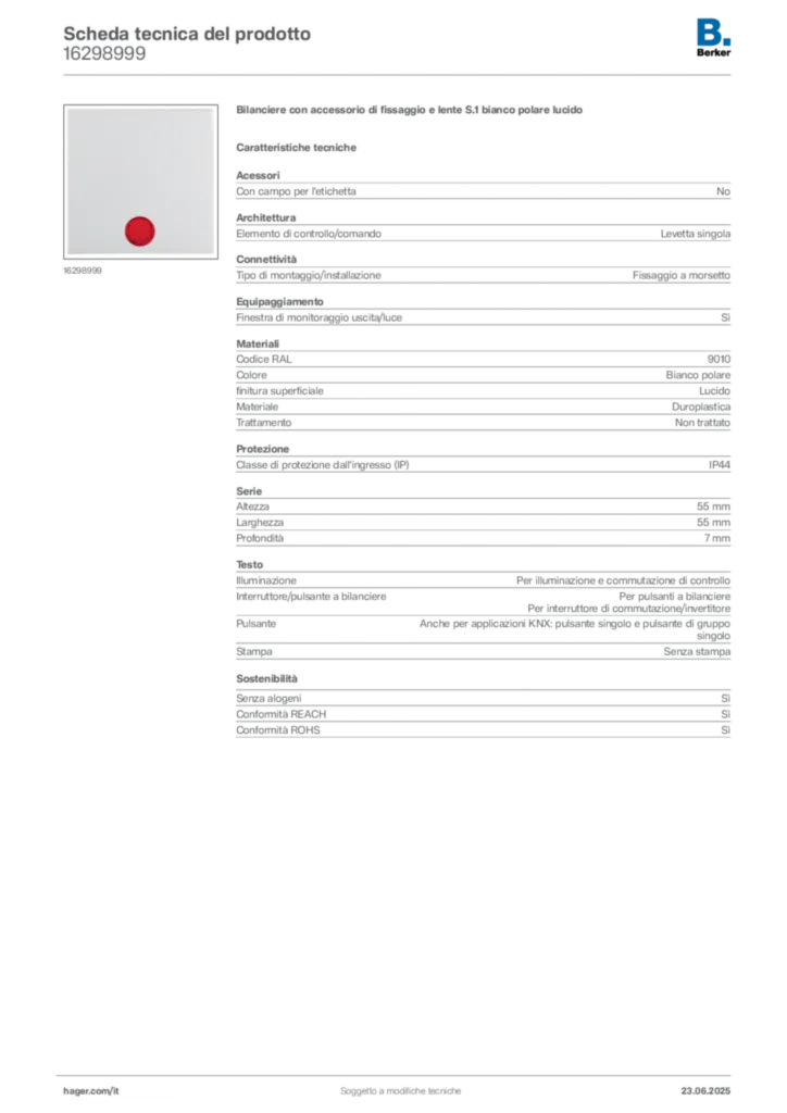 Immagine Berker Scheda tecnica del prodotto 16298999 | Hager Italia