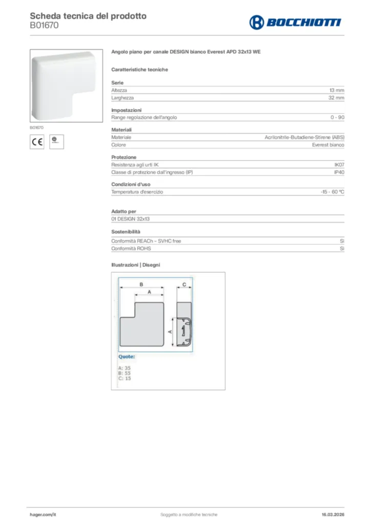 Immagine Bocchiotti Scheda tecnica del prodotto B01670 | Hager Italia