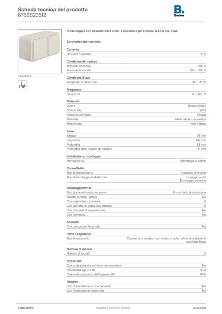 Immagine Berker Scheda tecnica del prodotto 6768823512 | Hager Italia