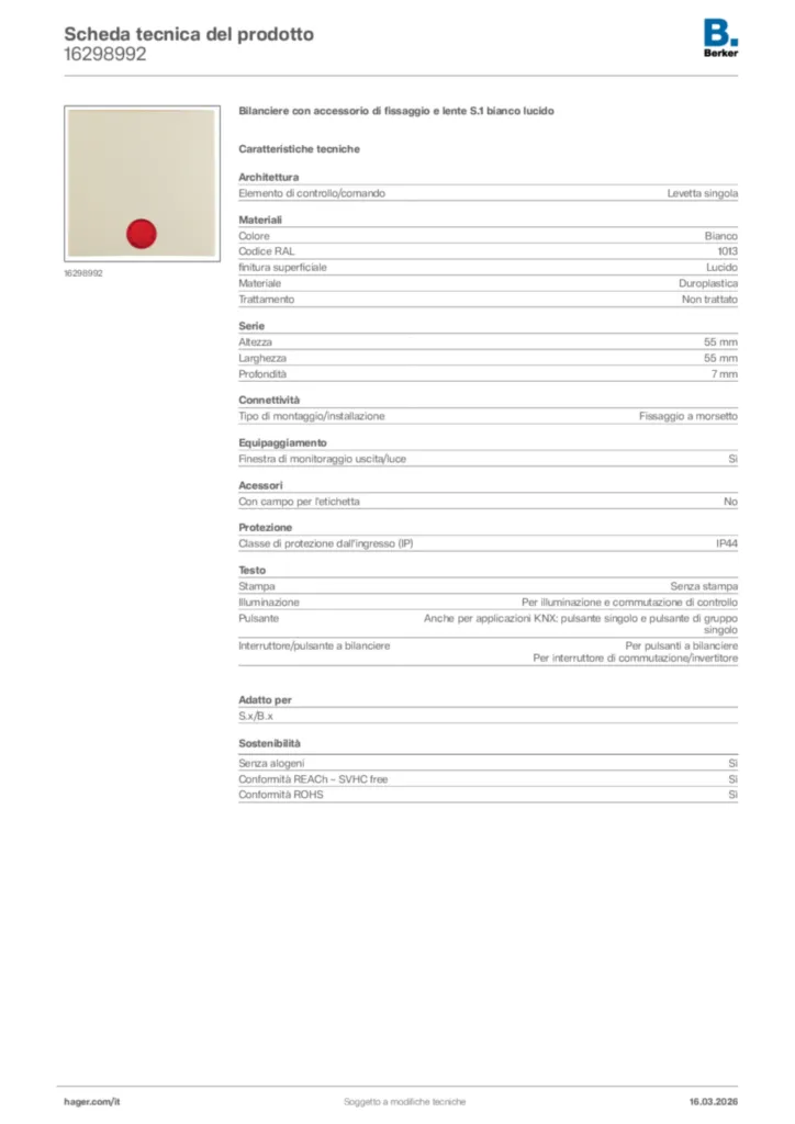 Immagine Berker Scheda tecnica del prodotto 16298992 | Hager Italia